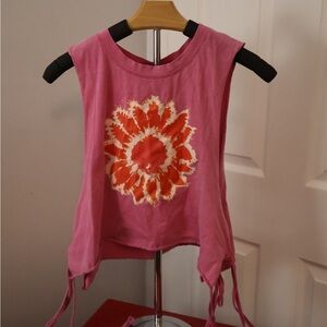 Wild Fable Pink Muscle Tee with Orange Floral Design